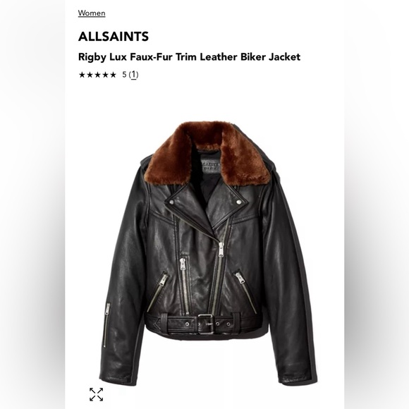 ALLSAINTS Rigby Lux Leather Biker Jacket w/ detachable faux fur collar, size 2 - Picture 3 of 11